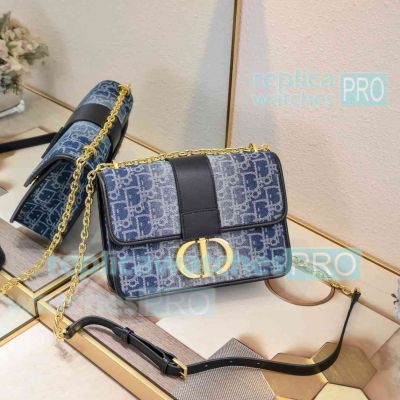 Replica CD-30 Montaigne Bag Blue Canvas Chain Strap Large Size